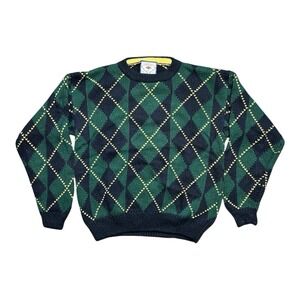 Vintage Argyle Green Knit Long Sleeve‎ Sweater Men's M Paradise Shops